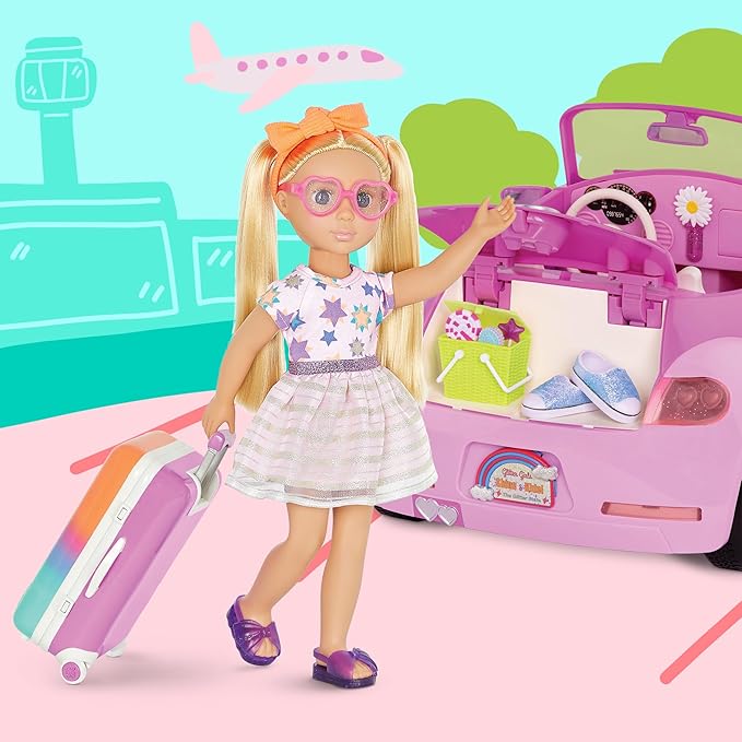 Glitter Girls – 14-Inch Doll Clothes & Accessories– Suitcase & Fashion Set – Luggage with 3 Mix & Match Outfits & Heart Glasses – Rainbow Pajama, Swimsuit, Star – Print Dress – 3+ Years