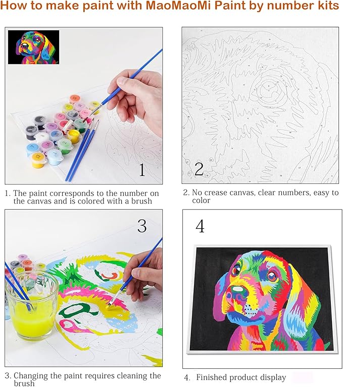 Wooden Framed Paint by Numbers DIY Acrylic Painting Kit for Kids & Adults Beginner – 16" Wx12 L Colorful Cute Cat Pattern