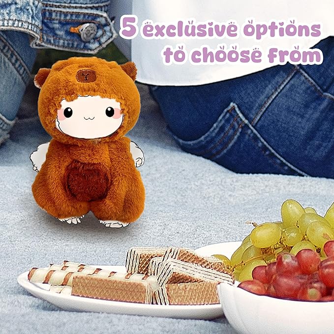Handmade 17cm Doll Clothes - Cute Styles 15cm/17cm Dolls Outfits, Burgundy Bow - Burgundy Dress - Brown Shoes for Dress Up Gift（Including Shoes） (Capybara)