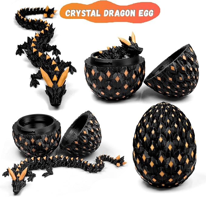 3D Printed Dragon Egg,Dragon Eggs Glow in with Dragon Inside Dark Articulated Animals Fidget Toy,Home Office Decor Executive Desk Toys for Autism/ADHD (Luminous Cyan)