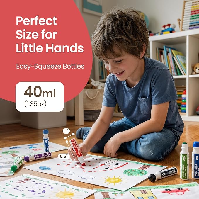 Darice Washable Dot Markers for Toddlers, 12 Colors (40ml 1.35oz) Paint Marker Dot Art Set, Water Based Non-Toxic Bingo Daubers for Kids