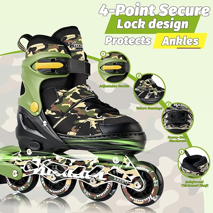 Kuxuan Boys Adjustable Inline Skates with Light up Wheels, Fun Illuminating Skates for Kids Girls Youth