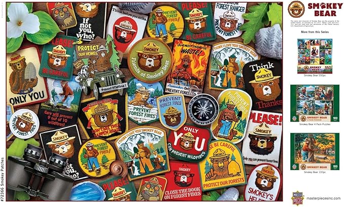 MasterPieces - 1000 Piece Jigsaw Puzzle, Smokey Bear Patches, Fun for Adults, Family, Kids 20"x27"
