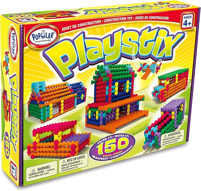 POPULAR PLAYTHINGS Playstix Construction Toy Set with Building Sticks for STEM and Classroom Use, for Kids Ages 4 and Up - 150 Piece Kit