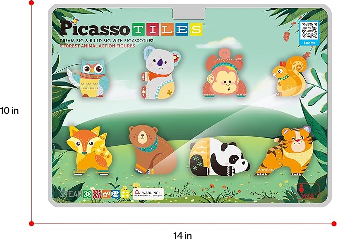 PicassoTiles Magnet Tile Building Blocks 8 Magnets Forest Animal Action Figures Compatible Magnetic Accessory Tiles Construction Toy Set STEM Educational Learning Toddler Girls Boys Ages 3+ PTA26