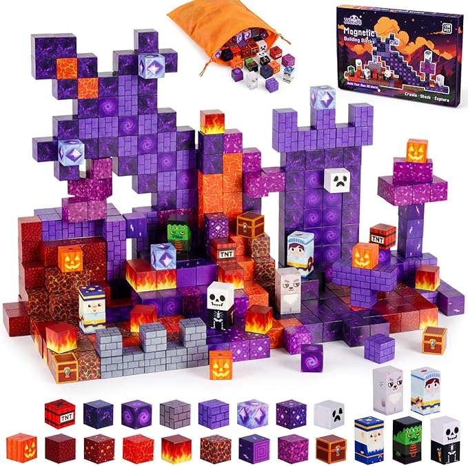 3 otters Magnetic Blocks 150PCS Portal Set, STEM Magnet Cubes Construction Toys for Kids, Sensory Stacking Building Blocks Birthday Gifts for Boys & Girls