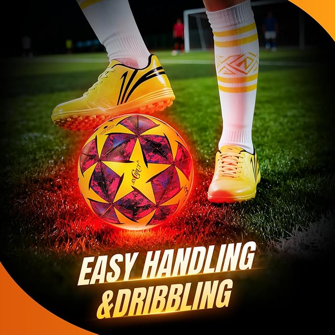 Light Up Soccer Ball Glow in The Dark Size 3/4/ 5 Indoor&Outdoor Sports Gifts Birthday Ideas for 3-15+ Boys, Girls, Teens with Pre-Installed Batteries & Pump