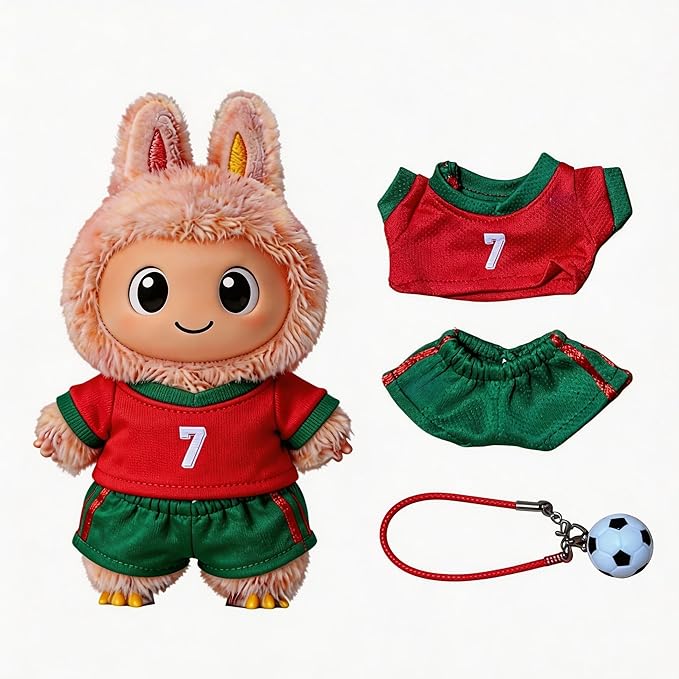 Sports-Themed Football 3-Piece Set,is Suitable for a 17cm Dolls, Dolls Clothing Accessories （ NO.7 Red&Green 【 Key Point 】： Only Clothes, no Dolls.