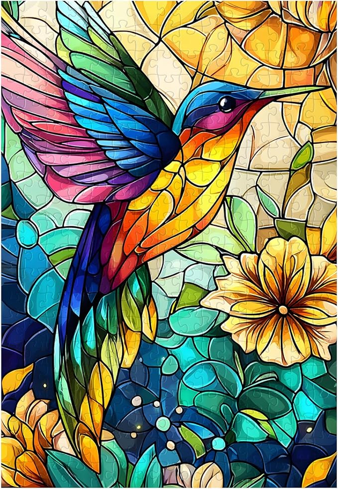 Great Jigsaw Puzzles for Adults 300 Pieces Stained Glass Hummingbird Puzzles for Adults Toys Gift Family Decoration Kids Puzzle