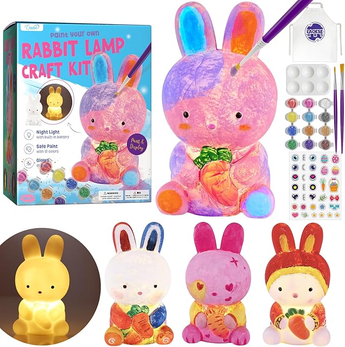 Paint Your Own Bunny Lamp Kit, Art Supplies Painting Kits for Kids, Arts and Crafts for Kids Ages 8-12, Bunny Toys Girls Boys Birthday Easter Gifts for Kids Ages 3 4 5 6 7 8 9 10 11 12+