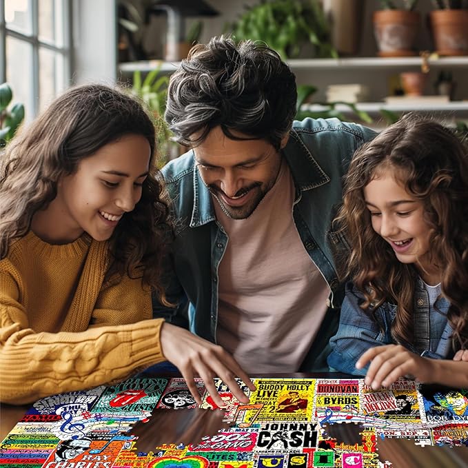 White Mountain 1000 Piece Jigsaw Puzzle Nostalgic Music Collage Puzzles with Large Pieces for Adults and Family 24"x30" - I Love Music