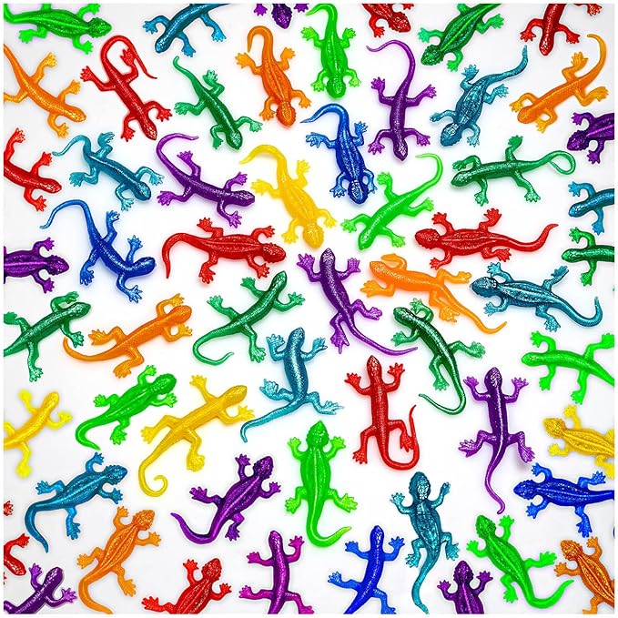 80Pcs Stretchy Lizard for Halloween, 8 Color Lizard Toys for Kids Fake Lizards Set for Halloween, Rubber Lizards Toy for Parody Filler