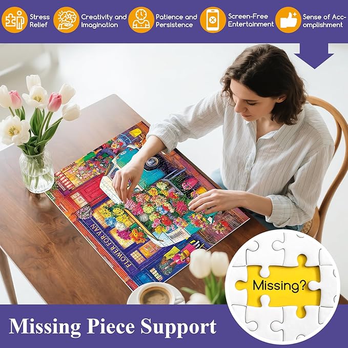 300 Piece Puzzles for Adults,Nature Flower Shop Puzzle for Adults Kids Seniors,Large Piece Fun Puzzle for Kids Ages 8-10 10-12,Challenging Truck Floral Dog Puzzles Perfect for Game Nights,20.5x15 in