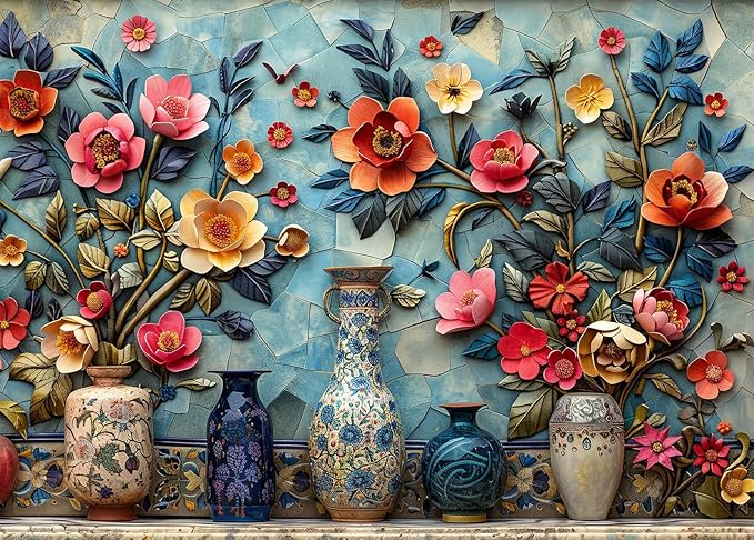 Jigsaw Puzzles for Adults 1000 Pieces, Vases with Poster Interlock Perfectly Letter on Back No Dust, Home Decor Birthday Party Gift Toy for Elders Seniors (27.5"x19.6")