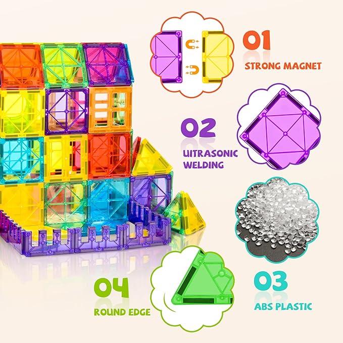 cossy 60 Pcs Magnet Tiles Magnetic 3D Building Blocks Set Educational Construction Toys for 3+ Year Kids with Stronger Magnets, Rivets-Fastened, Educational,Recreational, Conventional