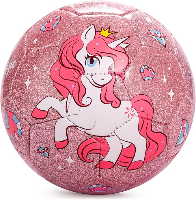 Soccer Ball Size 2 Size 3 Size 4 For Toddlers Kids Ages 1-3 3-8 8-12 - Glitter Unicorn Dinosaur Design - Sports & Outdoors Ball with Pump Deflated - Gift for Girls Boys Children Youth School Birthday