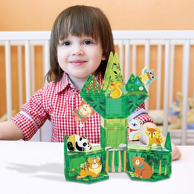 PicassoTiles Magnet Tile Building Blocks 8 Magnets Forest Animal Action Figures Compatible Magnetic Accessory Tiles Construction Toy Set STEM Educational Learning Toddler Girls Boys Ages 3+ PTA26