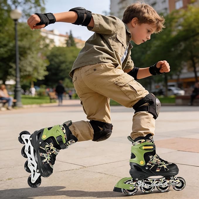 Kuxuan Boys Adjustable Inline Skates with Light up Wheels, Fun Illuminating Skates for Kids Girls Youth