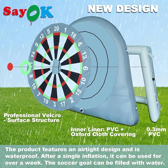 SAYOK Inflatable Soccer Dart Board Giant Kick Darts, Inflatable Football Darts Board, Soccer Dart Board,Carnival Games, Goalpost Game, with PUM&6 Soccers for Outdoor Backyard Parties