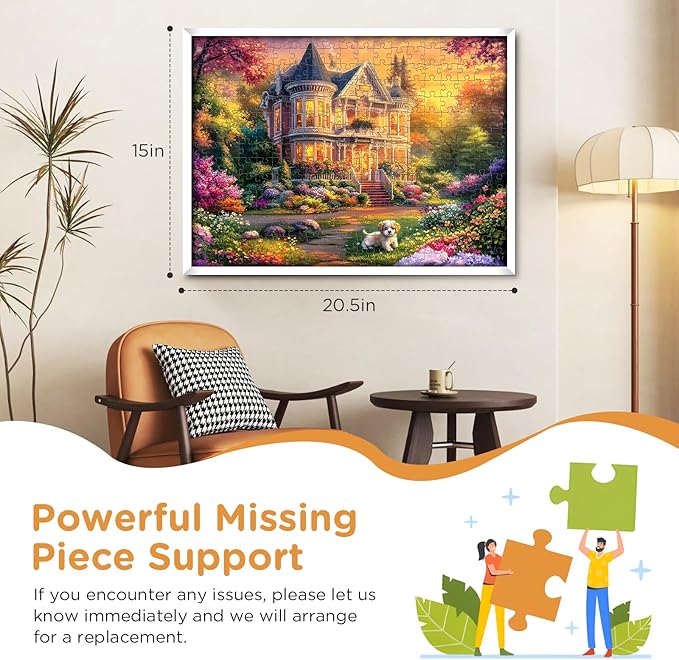 300 Piece Puzzles for Adults, Jigsaw Puzzles 300 Pieces Beautiful House Building Puzzle, Dog Puzzles for Adults Kids Seniors Recycled Cardboard Puzzle Games Family Activity Night Gift Toy 20.5x15in