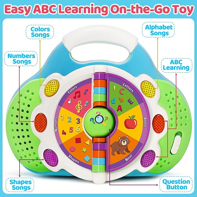 KIZZYEA Montessori Learning Toys for 1 2 3 Year Old Boys Girls, Musical Alphabet Flip Toy for Toddlers, Preschool Educational Toys with Light & Sounds, Christmas Birthday Gifts for Baby Kids