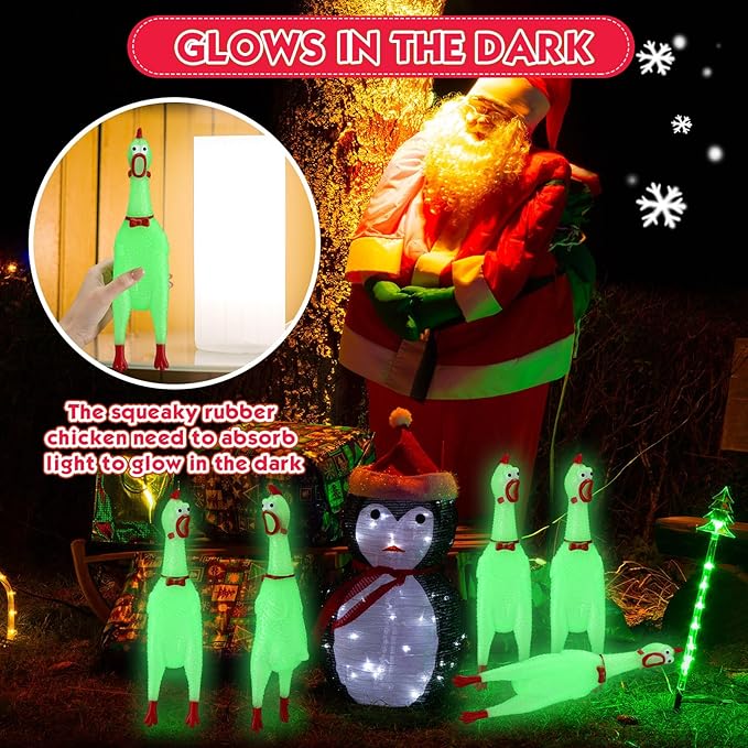 Honoson 16 Pcs 12 Inch Large Glow in The Dark Rubber Chicken Bulk Luminous Screaming Rubber Chickens Squeaky Toy Fluorescent Novelty Prank Gag Gift Noise Makers Party Favors for Adults Games