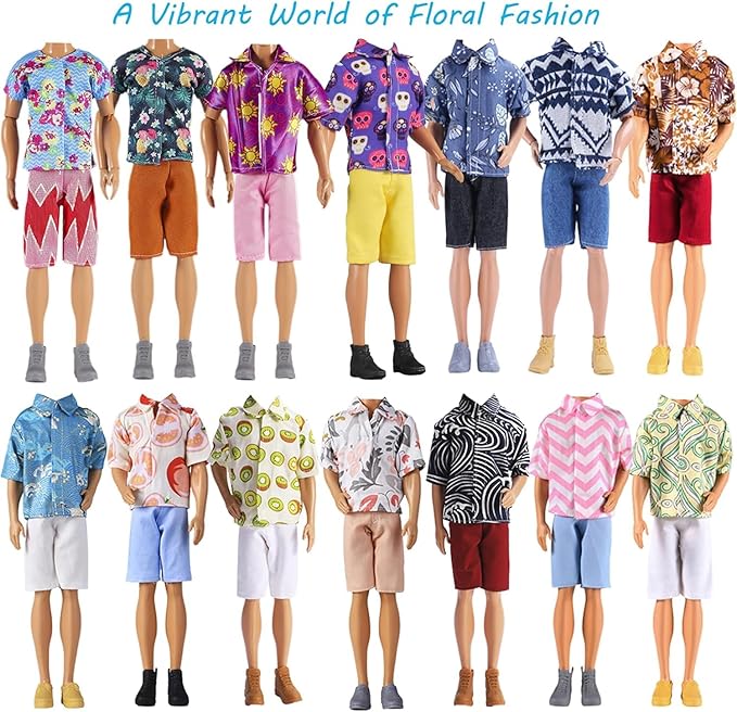 E-TING 10-Item Fantastic Pack = 1 Black-tie Suit with a Shirt + 3 Sets of Casual Wear Clothes Outfit + 1 pc Swim Trunks + 5 Pairs Shoes for 12inches boy Doll（Random Style）