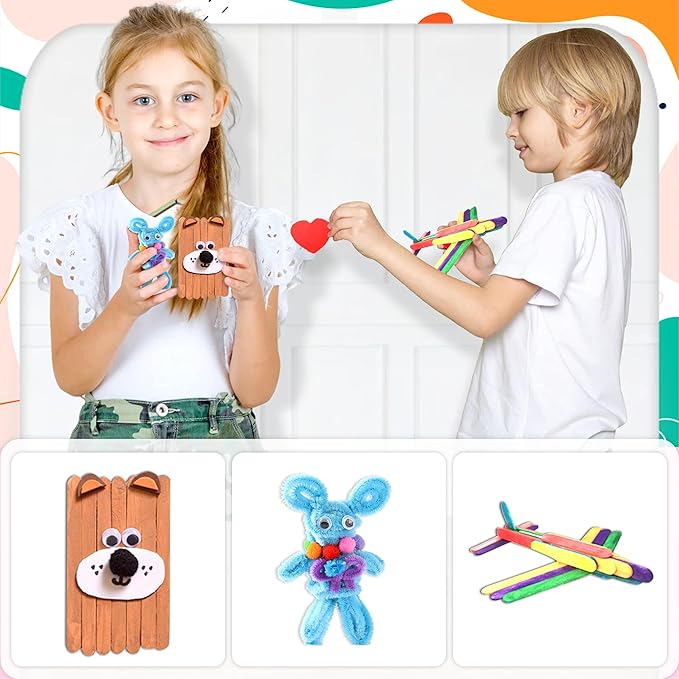 LINAYE 3000PCS Arts and Crafts Supplies for Kids, DIY Craft Box Kits, Craft Supplies Set Include Pompoms, Pipe Cleaners for Kids Ages 4-6 6-8 Birthday for Boys Girls Blue