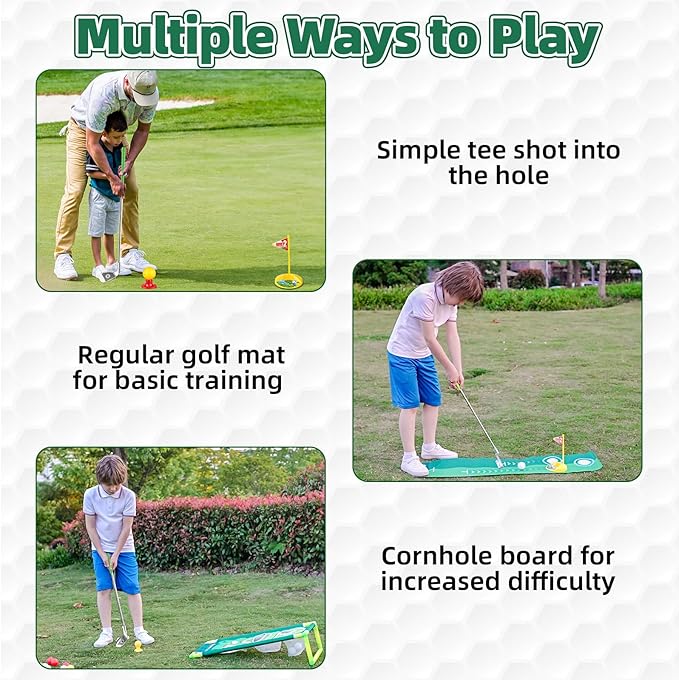 Liberry Kids Golf Set Aged 3 4 5 6 for Boys Girls, Retractable Toddler Golf Clubs Set with Putting Mat & Cornhole Board, Outdoor Indoor Sports Toy Birthday Gifts