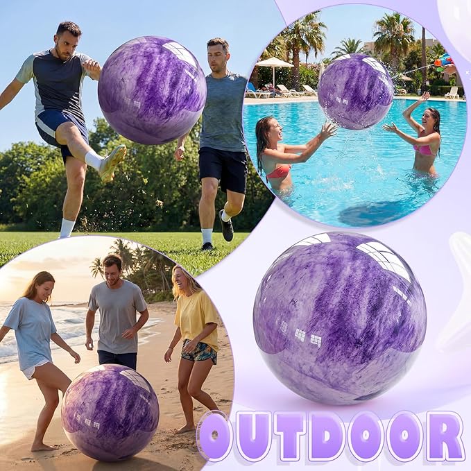 Lewtemi 16 Inch Jumbo Inflatable Playground Ball Marbleized Giant Large Rubber Kickball Four Square Bouncy Balls Giant Beach Dodgeball for Swimming Pool Sports Activities