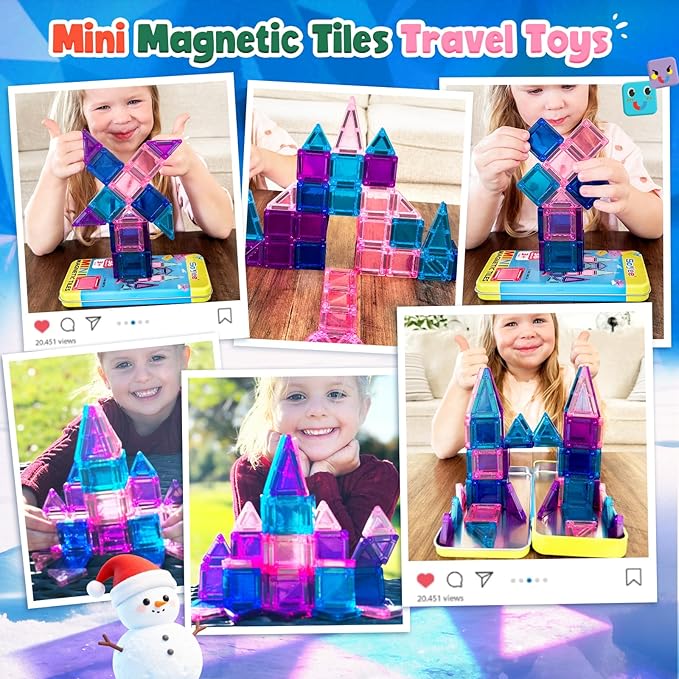 Soyee Magnetic Tiles Toddler Toys Travel Essential Games Magnet Building Blocks STEM Sensory Educational Toys for 3 4 5 6 7 8+ Year Old Boys Girls Christmas Birthday Gifts