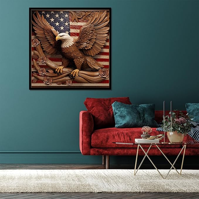 American Flag Eagle Puzzles for Adults 1000 Pieces, Vintage USA Patriotic Faith Jigsaw Puzzle, United States Bird Roses Flower Puzzles as Home Decor