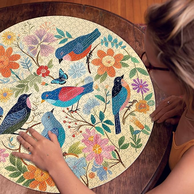 Vintage Bird Puzzles for Adults 1000 Pieces, Round Flower Jigsaw Puzzle Birds, Circle Plant Floral Jigsaw Puzzle Nature
