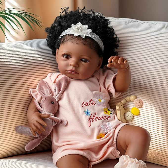 BABESIDE Black Baby Dolls, 20 Inch Realistic Cute Soft Body Baby Doll Real Life Baby Dolls with Accessories for 3+ Year Old Girls Gifts, Pretend Play, Collection