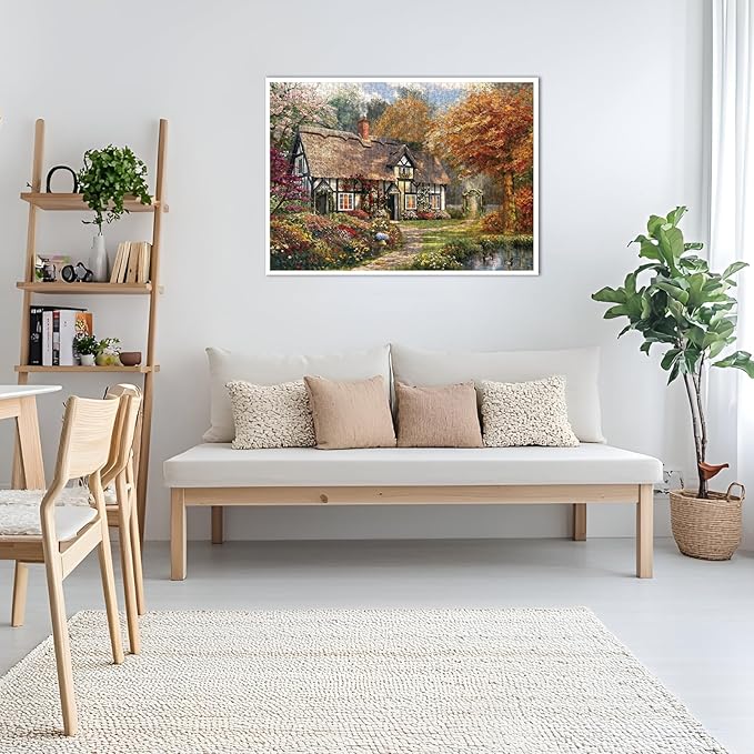 Puzzle for Adults 1000 Pieces, Thatched Cottage Puzzle, Challening Impossible Difficult Hard Fun 1000 Pieces Jigsaw Puzzles for Adults Family with Letters on Back