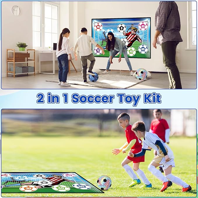 Soccer Ball Game Set for Kids Indoor Outdoor Play Equipment,Foldable Flannel Mat Goals Toy with 2 Velcro Balls, Toddlers Boy 8-12 Years Old Birthday Christmas Party Gift