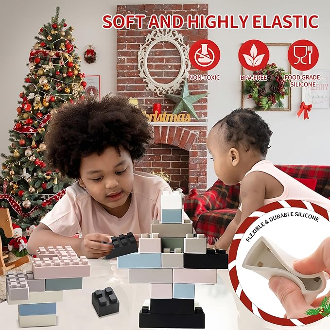 Silicone Blocks for Toddlers 1-3, Montessori Educational Toy Soft Baby Blocks, Large Sensory Stacking Toys for Preschool Learning Creative Play, 24PCS