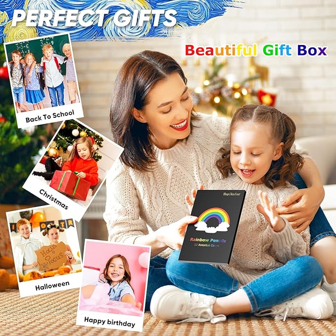 Hapikalor Easter Basket Stuffers for Teens, Art Supplies, 12 Rainbow Colored Pencils, Easter Gifts for Kids, Teen Girl Gifts Trendy Stuff, Birthday Party Favors Arts and Crafts 5-12 Year Old