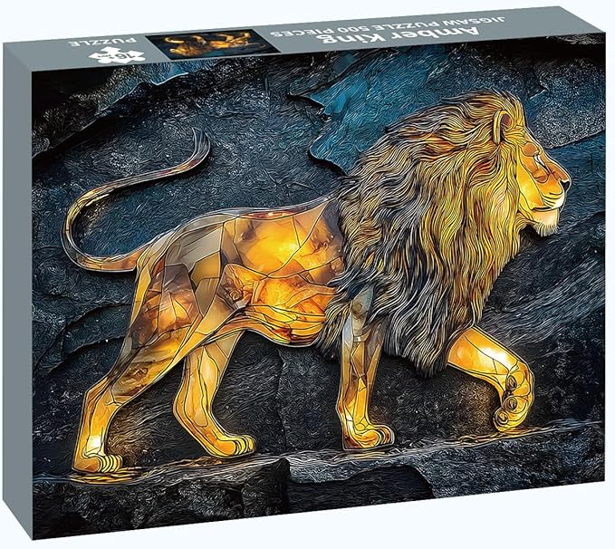 500 Piece Puzzles for Adults, Lion Jigsaw Puzzles 500 Pieces - Amber King, Impossible Puzzle for Home Decor, Finished Size 20.47 * 14.96”, with 1:1 Poster, Letter on The Back