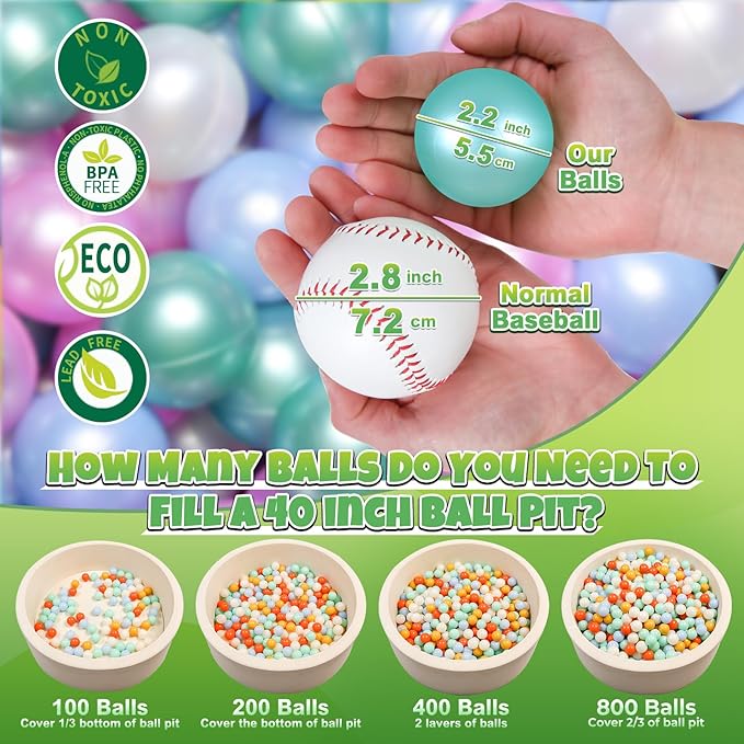 GOGOSO Ball Pit Balls for Toddlers Kids Plastic Balls for Ball-Pit Playpen Pool Baby Play Pastel BPA-Free Non Toxic Play Pastel Crush Proof Bal 50 100 200 500 1000 Count