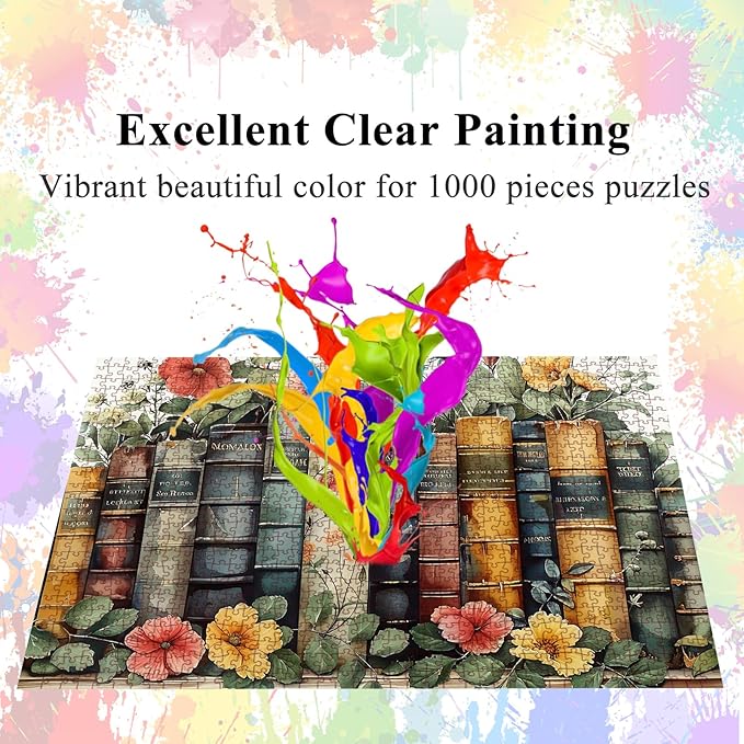 Jigsaw Puzzles for Adults 1000 Pieces, Vintage Books with Poster Interlock Perfectly Letter on Back No Dust, Home Decor Birthday Party Toy for Men Women Elders Seniors (27.5"x19.6")