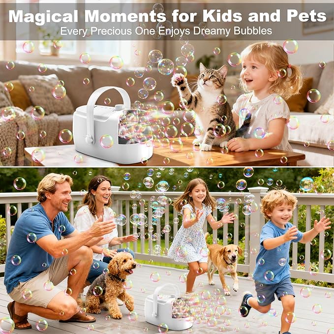 Bubble Machine Durable Automatic Bubble Blower, 18000+ Big Bubbles Per Minute Bubbles for Kids Toddlers Bubble Maker Operated by Plugin or Batteries Bubble Toys for Indoor Outdoor Birthday Party
