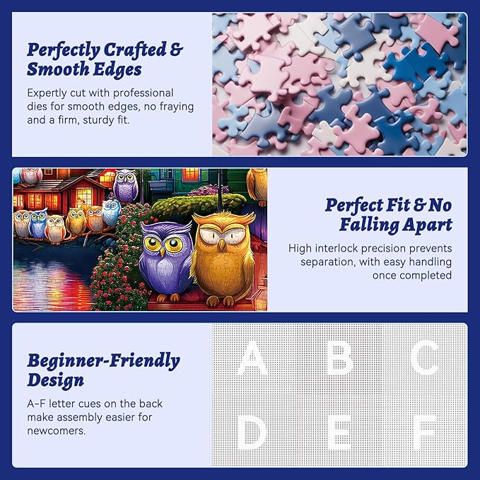 300 Piece Puzzles for Adults, 300 Piece Puzzles for Adults Large Piece, Moonlit Night Owl Village Jigsaw Puzzle, Funny Gift for Adult Kids Senior Challenging Family Games Toy, 20.5 X 15 in
