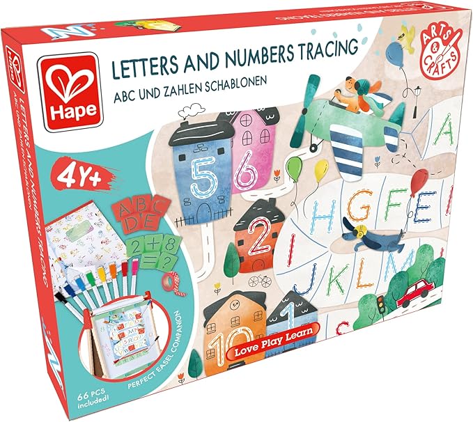 Hape Letters and Numbers Tracing - Alphabet Handwriting Practice Books for Kids - Educational Letter Stencils for Children Aged 4+ Years