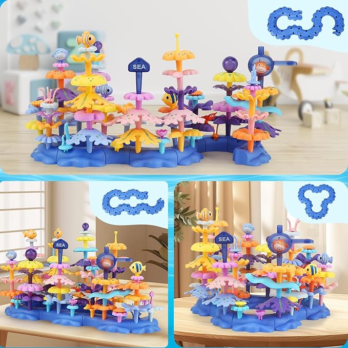 Coral Garden Flower Building Toys for for Toddlers 3-5 Year Old，Upgrade DIY Building Blocks Toys for Ages 2-4 Girls,Educational STEM Christmas Birthday Gift for Kids(76PCS)