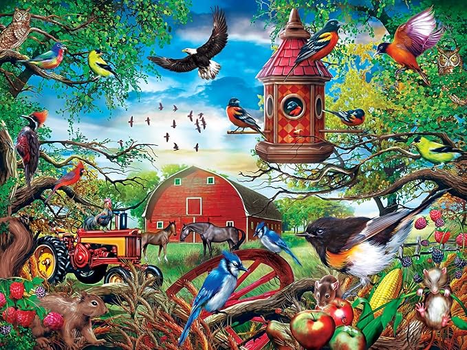 MasterPieces - 300 Piece Jigsaw Puzzle, Large EZ Grip Shapes, Farmland Frolic, Fun for Adults, Seniors, Family, Kids, Matte Finish, 18" x24