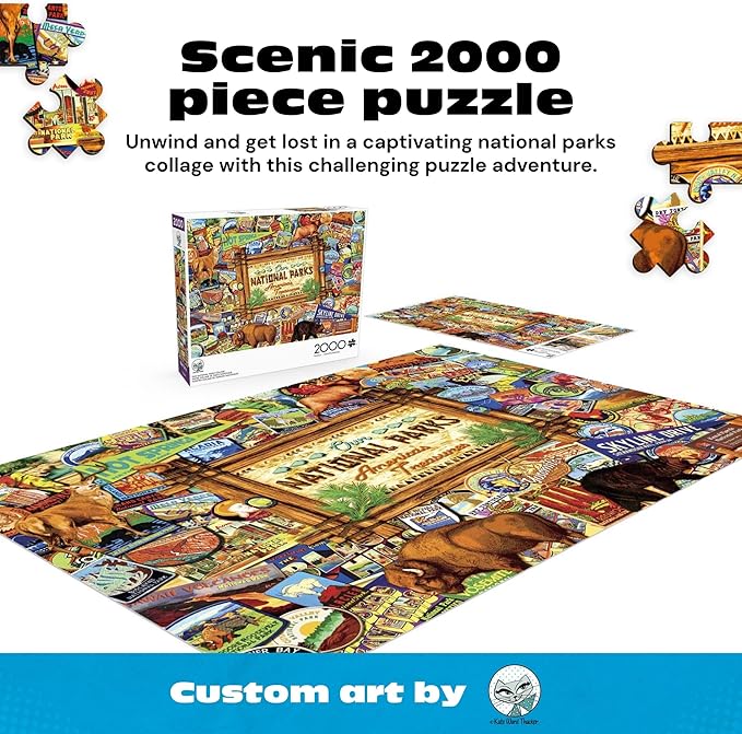 Buffalo Games Jigsaw Puzzle – Our National Parks Collage by Kate Ward Thacker – 2000-Piece Puzzle for Adults, Includes Poster, Made in USA