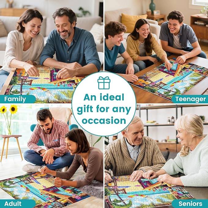 500 Piece Puzzle for Adults, Vacation Jigsaw Puzzle, Seaside Bar Puzzles 500 Pieces Birthday Party for Family Adults Funny Puzzle, Fun and Challenging Family Games 20.5×15 in