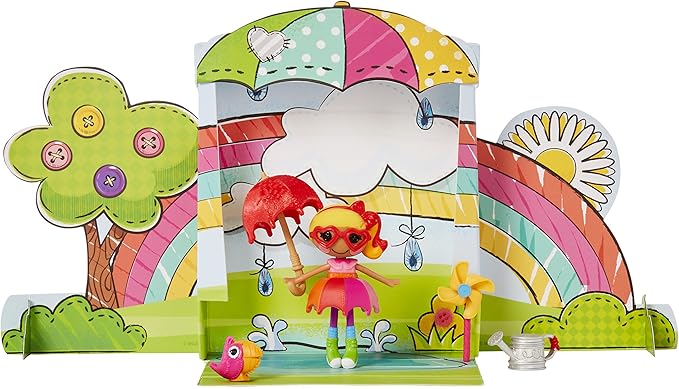 Lalaloopsy Mini Doll - April Sunsplash with Mini Pet Toucan, 3" Colorful Doll with Umbrella, Watering can & More Accessories in Reusable Package playset, for Ages 3-103,Multicolor,579083