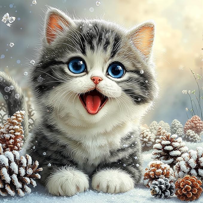Cute Snowy Cat Puzzles for Adults 1000 Pieces, Winter Snowy Kitten Animal Jigsaw Puzzle with Letters on Back, 22.8X 22.8 Inch Wall Art, Relaxing Family Game, Easter